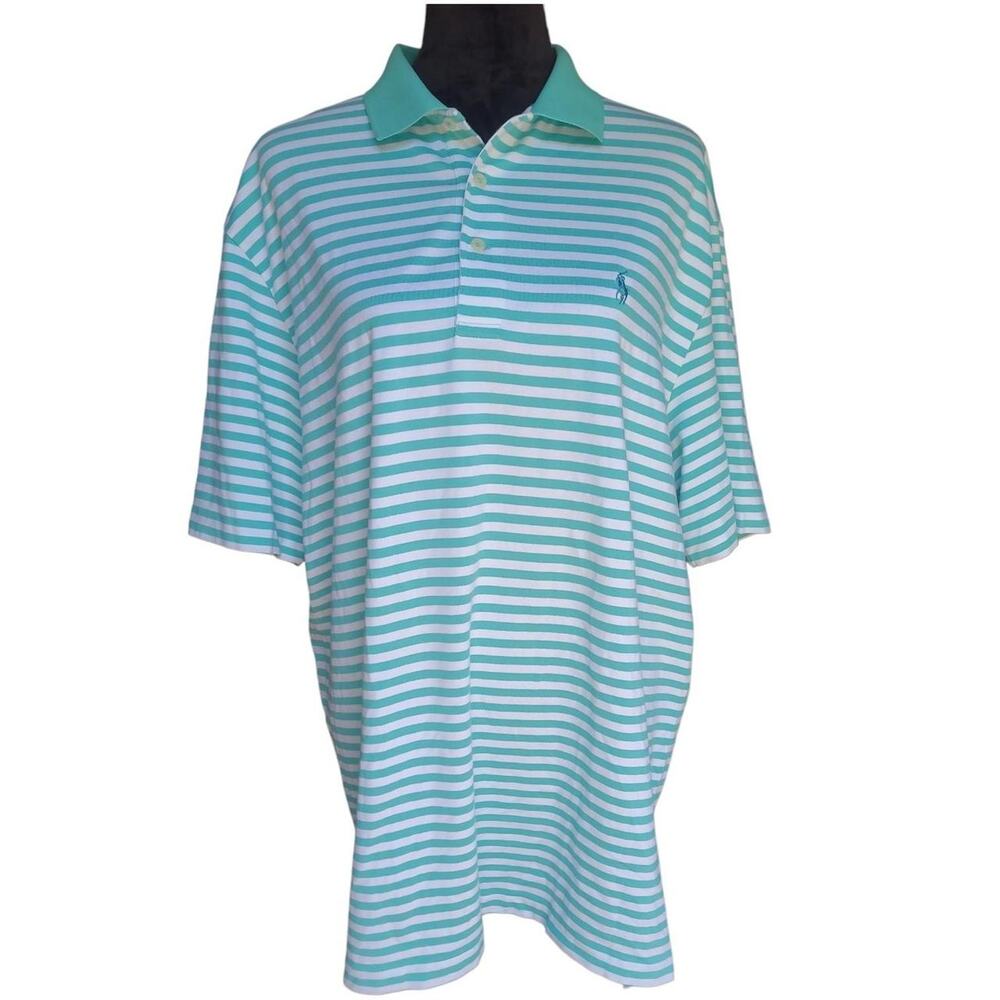 Polo Golf Raulph Lauren Performance Polo Shirt Agua White Striped Men's XL
